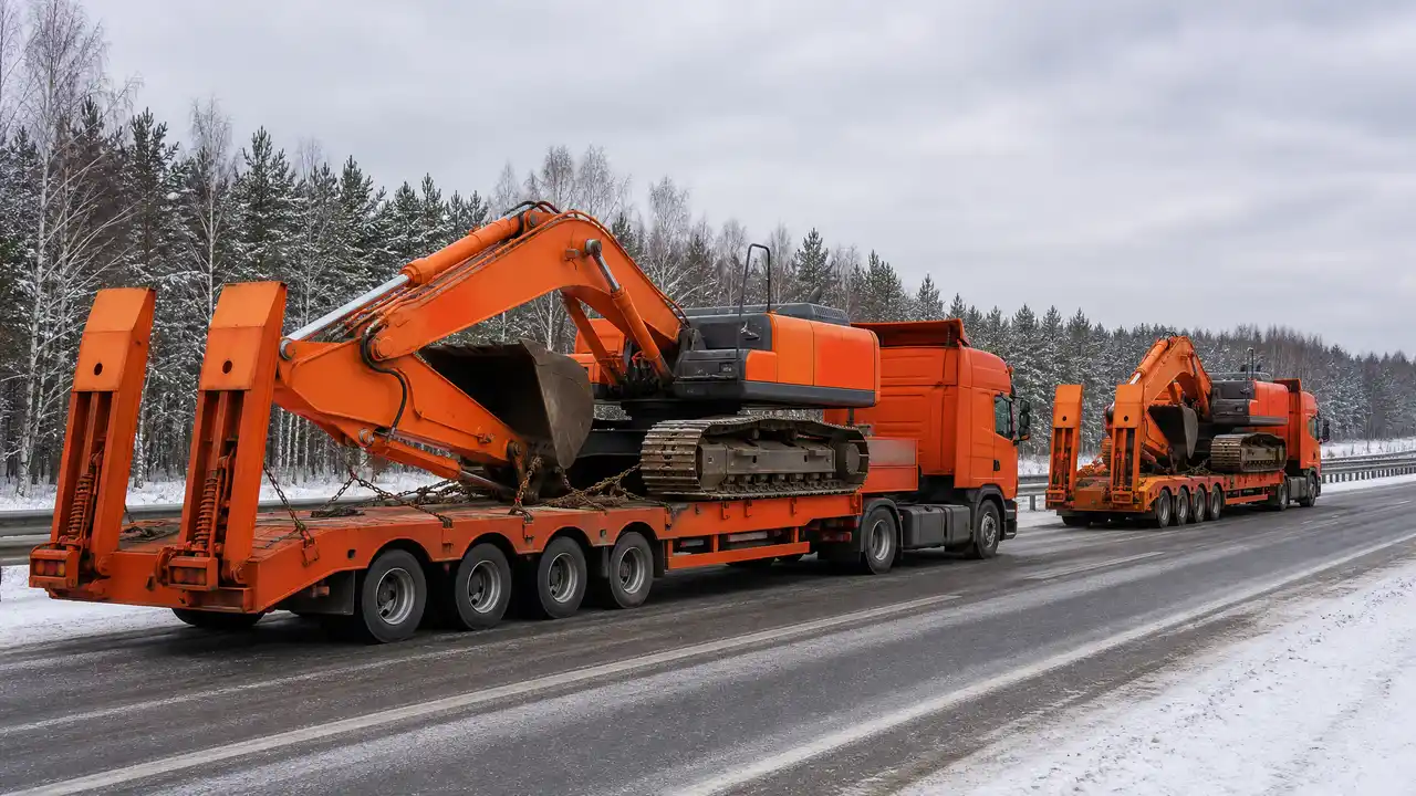Excavators by TIR to Moscow. Representative TIR movement of excavators to Moscow over about 8,600 km in about 15 days.