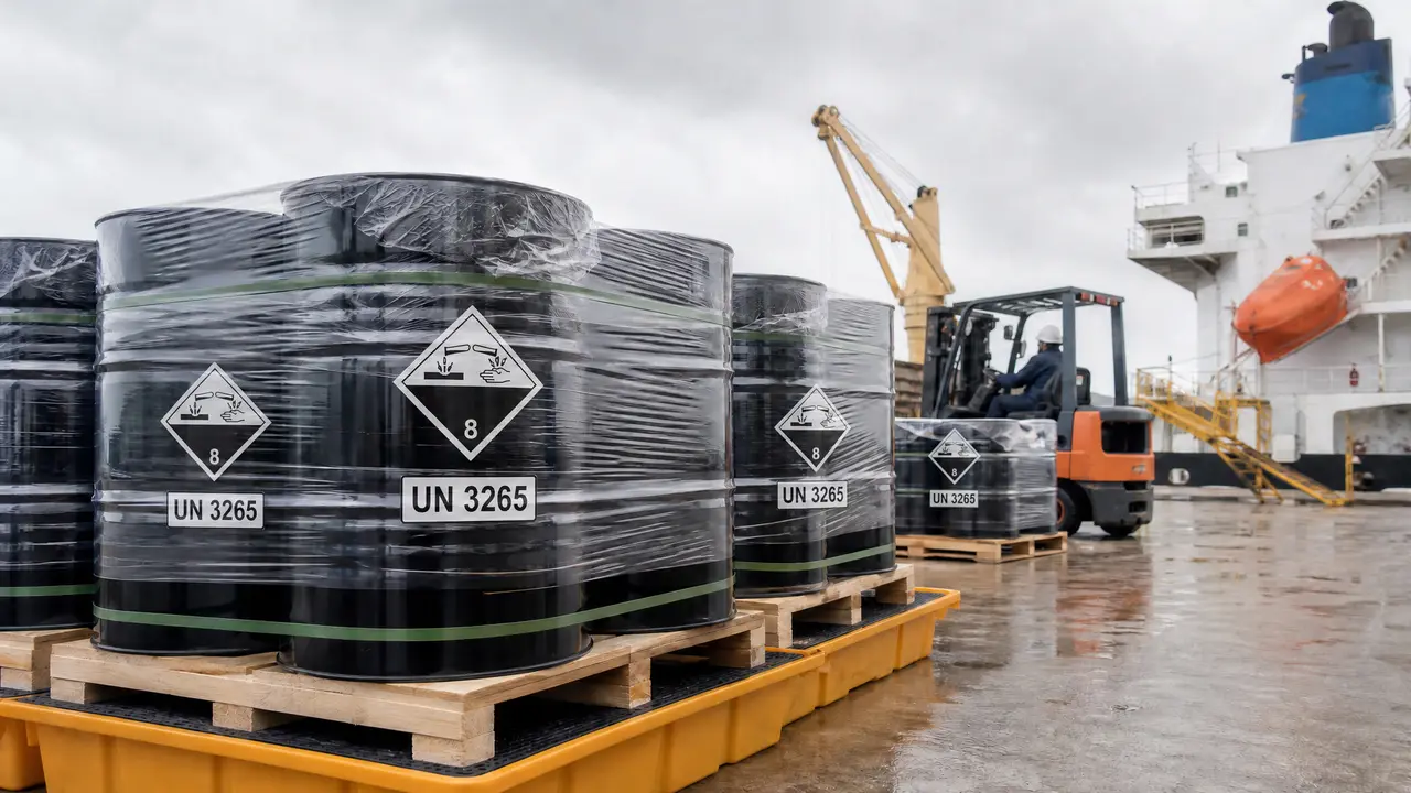 UN3265 Electrolyte Export to India. Representative export of 800 drums of Class 8 UN3265 electrolyte to India, with clearance completed in three days for this project.